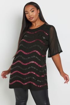 Yours Top Negro Adornado Con Ondas De Lentejuelas, Mujer Curvy Y Tallas Grandes, Yours