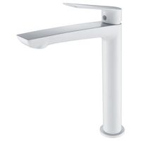 grifo monomando alto para lavabo blanco opaco en laton y zama con cartucho ceramico