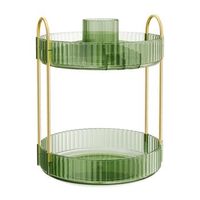 organizador de cosmeticos giratorio 360 2 niveles metal y pet - verde