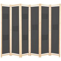 biombo divisor de 6 paneles de tela gris 240x170x4 cm vidaxl
