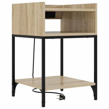 Mesita De Noche - Mueble De Dormitorio - Madera Y Acero - Roble Sonoma (40x40x61cm)