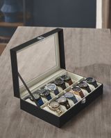 caja para relojes con 12 ranuras de color negro y beige