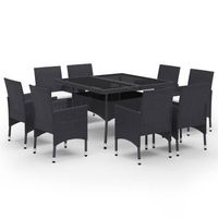 set de comedor de jardin 9 piezas ratan pe y vidrio negro vidaxl