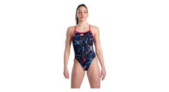 Traje de bano de una pieza arena allover challenge back azul rosa