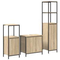 juego de muebles de bano  armario de bano con estante 3 piezas roble sonoma y negro