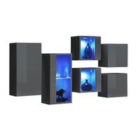 conjunto de muebles de salon switch sbiv r gris brillante r led integradas  sistema push to open
