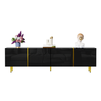 mueble de tv negro alto brillo 170 cm mueble para televisor 4 puertas diseno moderno con cierre suave mdf mueble de salon negro y dorado