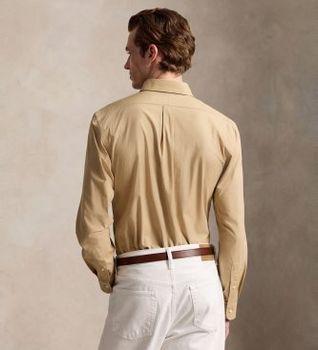Polo Ralph Lauren para hombre. 710929349503 Camisa de popelina elástica Custom Fit beige (XL), Casual, Algodón, Manga larga