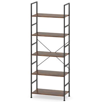 Costway Estantería de 5 Niveles 160 cm de Altura con Estantes Industriales y Estructura Metálica Organizador de Almacenamiento Rústico Marrón