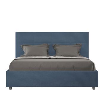 Cama Con Somier Acolchada 160x190 Microfibra Azul Mika