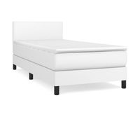 cama box spring con colchon cuero sintetico blanco 90x190 cm diseno plano