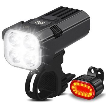 Juego De Luces De Bicicleta A Prueba De Agua Ip65 Súper Brillante Pantalla Lcd Usbveanxin (negro)