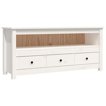 Mueble Tv | Mueble De Salón | Armario Tv De Madera Maciza De Pino Blanco 114x35x52 Cm