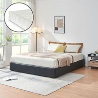 cama matrimonio nola somier abatible polipiel  colchon 160x200cm negro encasa