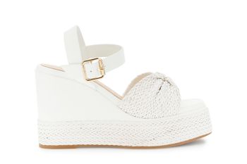 sandalias de cuña en piel sintética trenzada con tira white