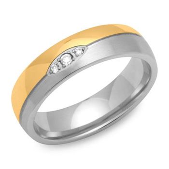 Anillo acero inoxidable circonita dorado 6 mm ancho