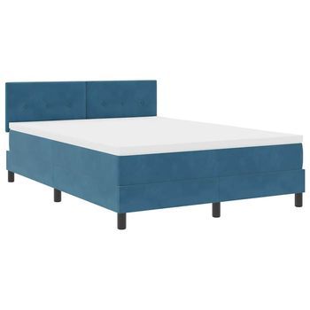 Cama Tipo Box Spring Azul Oscuro 140 X 190 Cm Terciopelo
