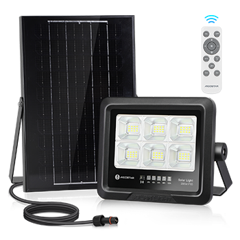 Aigostar Foco Proyector LED Solar con mando a distancia 100w, Blanco Frío 6500K, Foco Solar Exterior Impermeable IP65,Proyector LED Exterior con Brillo y Sincronización ajustables para Jardín,Garaje