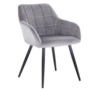 Silla De Comedor Con Reposabrazos Silla De Cocina Silla De Salón De Terciopelo Patas De Metal - Gris - Woltu