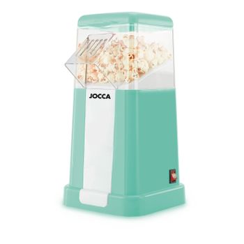 Palomitero turquesa Jocca – Palomitas en 3 minutos, sin aceites ni grasas, fácil de usar y limpiar. Botón único. Incluye vaso medidor. Diseño compacto de 28.5x16x19.5cm. Ideal para tardes de cine,