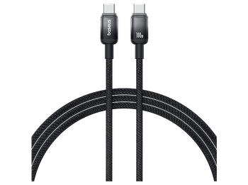 Cable USB-C - Baseus Dura, Tipo-C a Tipo-C, 100 cm, Carga ultrarrápida, Protección inteligente sobrecargas, Alta resistencia, 100W, Negro