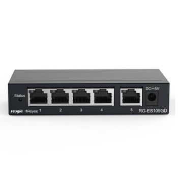 Switch Ruijie RG-ES105GD 5 Puertos Gigabit Metálico Sin Ventilador 10Gbps Protección 6kV