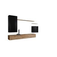 conjunto de muebles de salon switch ii diseno color negro y roble wotan acabados en negro brillante efecto y roble fresado