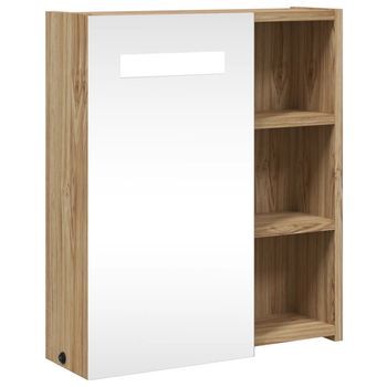 Mueble De Baño | Armario De Baño Con Espejo Y Luz Led Roble 45x13x52 Cm