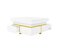 mesa de centro con 2 cajones - aspecto brillante y adornos dorados - blanco