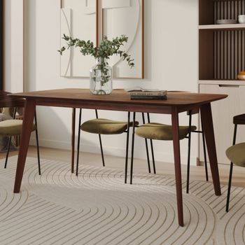 Mesa de comedor rectangular de madera oscura, 6 personas