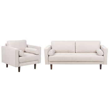 Conjunto De Sala De Estar 4 Plazas Tapizado Tela Poliéster Respaldo Acolchado Beige Nurmo