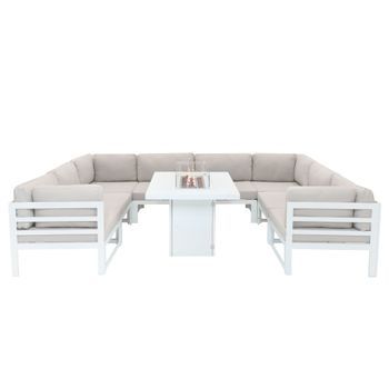 Mueble Modular De Jardín De 9 Plazas Con Sillón Y Mesa Para Fogata - Blanco
