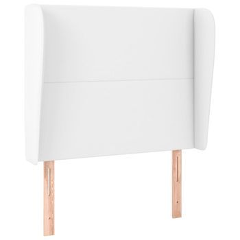Cabecero Cama | Panel De Cabecera Con Orejas De Cuero Sintético Blanco 103x23x118/128 Cm