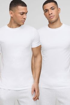 Pack De 2 Camisetas Básicas Ajustadas Al Músculo Con Cuello De Caja, Blanco