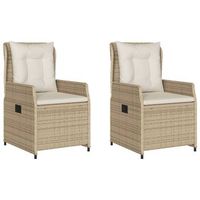 2 uds sillones reclinables de jardin  silla de exterior ratan sintetico beige