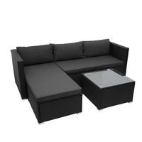 muebles de jardin para balcon conjunto de salon de jardin sofa de poliratan negro cojin gris oscuro 040003248