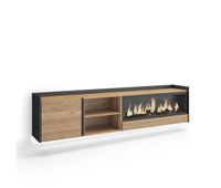 mueble tv television muebles de salon almacenaje 212x35x50cm para tv hasta 80 chimenea electrica xxl colgado suspendido led estilo moderno roble y negro