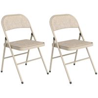 homcom juego de 2 sillas plegables tapizadas en lino sintetico con respaldo y estructura de acero para salon 45x46x78 cm beige