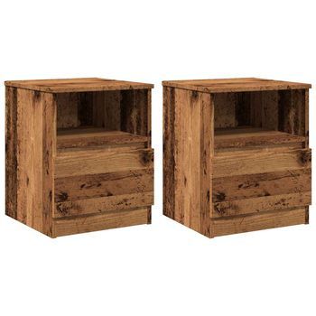 Pack 2 Uds Mesitas De Noche | Mesilla De Noche Madera Ingeniería Envejecida 40x40x50 Cm