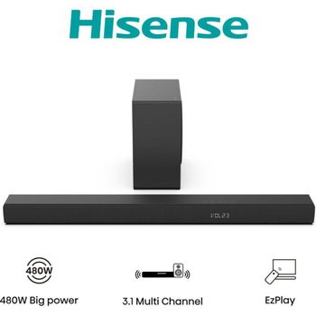 Hisense hs3100 3.1 sound bar with Dolby audio and DTS Virtual:X, 480W power, includes 6.5