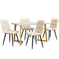 conjunto de mesa de 117 cm con patas doradas y 4 sillas beige