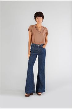 pantalón denim super flare medium darck blu