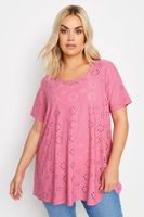 yours camiseta rosa de bordados con calados mujer curvy y tallas grandes yours