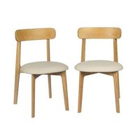 silla vintage de madera de hevea y cuero sintetico set de 2 natural