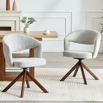Set De 2 Sillas Giratorias - Comedor - Madera Y Tela - Gris Claro Y Nogal (47x47.5x81.5cm)