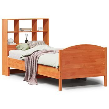 Cama Con Estantería Sin Colchón Madera Maciza Marrón 100x200 Cm Vidaxl