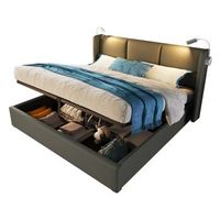 cama doble 160x200cm-lampara de lectura con puerto usb-gris