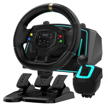 Volante de juego G30 1080° con pedal de cambios de 6+1 velocidades, rotación ajustable de 180°-1080°, retroalimentación