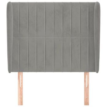 Cabecero Cama Mueble De Dormitorio Con Orejas De Terciopelo Claro 83 X 23 X 118/128 Cm Gris M02_0003852