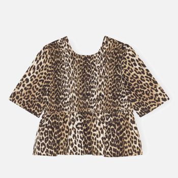 Ganni Printed Cotton Open-Back Smock Blouse - EU 40/UK 12
